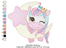 Laden Sie das Bild in den Galerie-Viewer, Unicorn embroidery designs - Baby Girl embroidery design machine embroidery pattern - Fantasy embroidery - star moon design unicorn blinking
