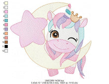 Cargar imagen en el visor de la galería, Unicorn embroidery designs - Baby Girl embroidery design machine embroidery pattern - Fantasy embroidery - star moon design unicorn blinking
