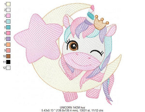 Unicorn embroidery designs - Baby Girl embroidery design machine embroidery pattern - Fantasy embroidery - star moon design unicorn blinking