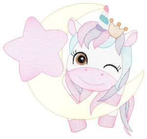 Unicorn embroidery designs - Baby Girl embroidery design machine embroidery pattern - Fantasy embroidery - star moon design unicorn blinking