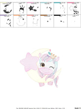 Cargar imagen en el visor de la galería, Unicorn embroidery designs - Baby Girl embroidery design machine embroidery pattern - Fantasy embroidery - star moon design unicorn blinking
