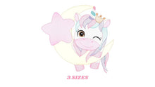 Cargar imagen en el visor de la galería, Unicorn embroidery designs - Baby Girl embroidery design machine embroidery pattern - Fantasy embroidery - star moon design unicorn blinking
