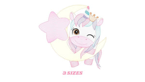 Unicorn embroidery designs - Baby Girl embroidery design machine embroidery pattern - Fantasy embroidery - star moon design unicorn blinking