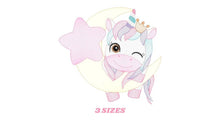 Laden Sie das Bild in den Galerie-Viewer, Unicorn embroidery designs - Baby Girl embroidery design machine embroidery pattern - Fantasy embroidery - star moon design unicorn blinking
