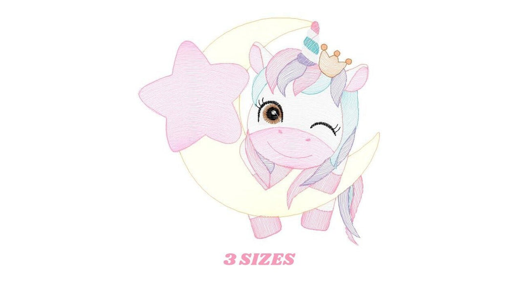 Unicorn embroidery designs - Baby Girl embroidery design machine embroidery pattern - Fantasy embroidery - star moon design unicorn blinking