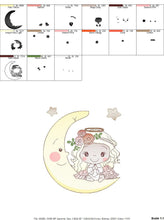 Load image into Gallery viewer, Angel embroidery designs - Girl in the moon embroidery design machine embroidery pattern - Angel with moon embroidery file pes download
