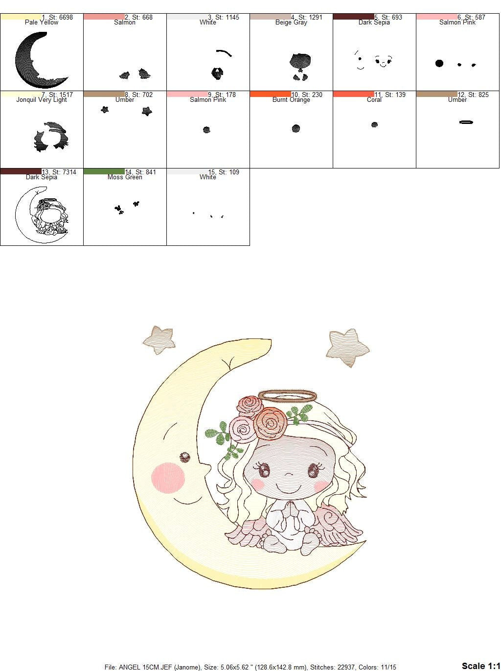 Angel embroidery designs - Girl in the moon embroidery design machine embroidery pattern - Angel with moon embroidery file pes download