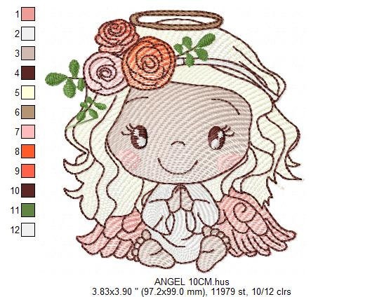 Angel embroidery designs - Angelic Baby girl with flowers machine embroidery pattern - Girl with wings file - Instant digital download pes