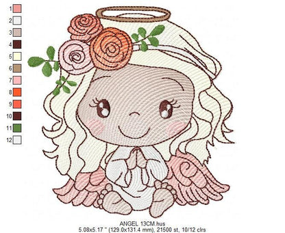 Angel embroidery designs - Baby girl embroidery design machine embroidery pattern - Girl with wings embroidery file - instant download pes