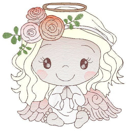 Angel embroidery designs - Angelic Baby girl with flowers machine embroidery pattern - Girl with wings file - Instant digital download pes