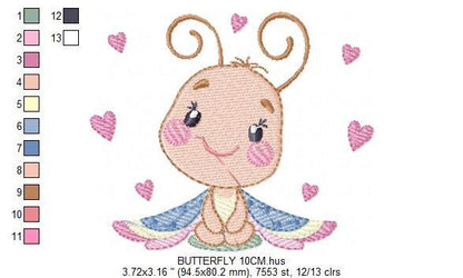 Butterfly embroidery design - Dragon fly embroidery designs machine embroidery pattern - Butterfly with hearts embroidery download digital Marcia Embroidery