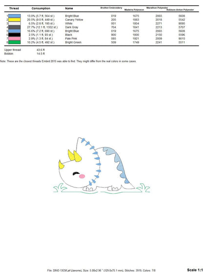 Dinosaur embroidery designs - Dino embroidery design machine embroidery pattern - instant download - Triceratops embroidery file pes jef hus