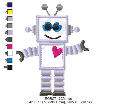Robot embroidery designs - Happy IA Cyborg machine embroidery pattern - Baby boy file - Robot applique design - Instant digital download pes