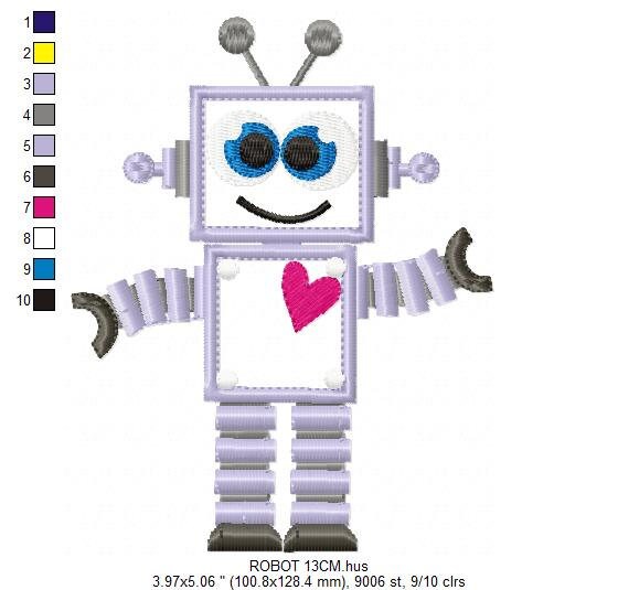 Robot embroidery designs - Happy IA Cyborg machine embroidery pattern - Baby boy file - Robot applique design - Instant digital download pes