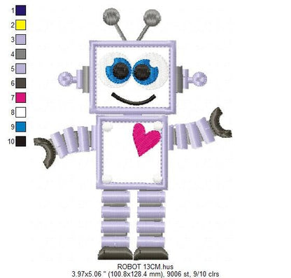 Robot embroidery designs - Happy IA Cyborg machine embroidery pattern - Baby boy file - Robot applique design - Instant digital download pes