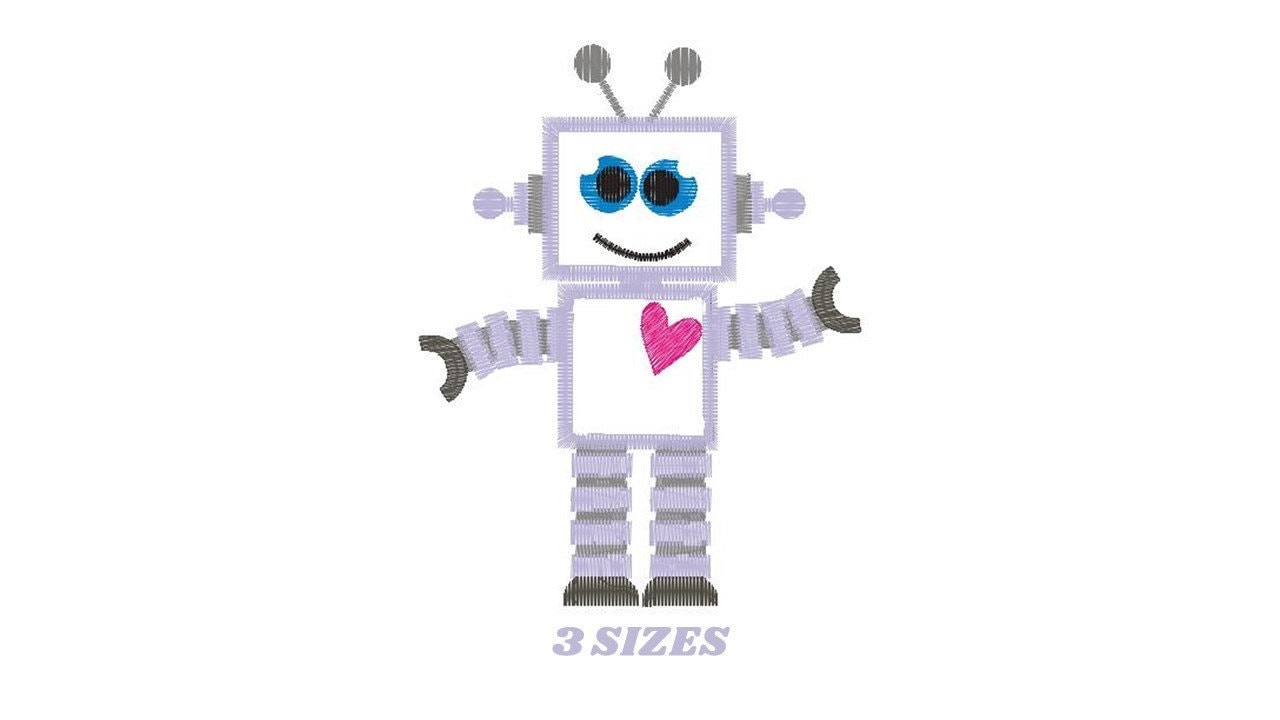 Robot embroidery designs - Happy IA Cyborg machine embroidery pattern - Baby boy file - Robot applique design - Instant digital download pes