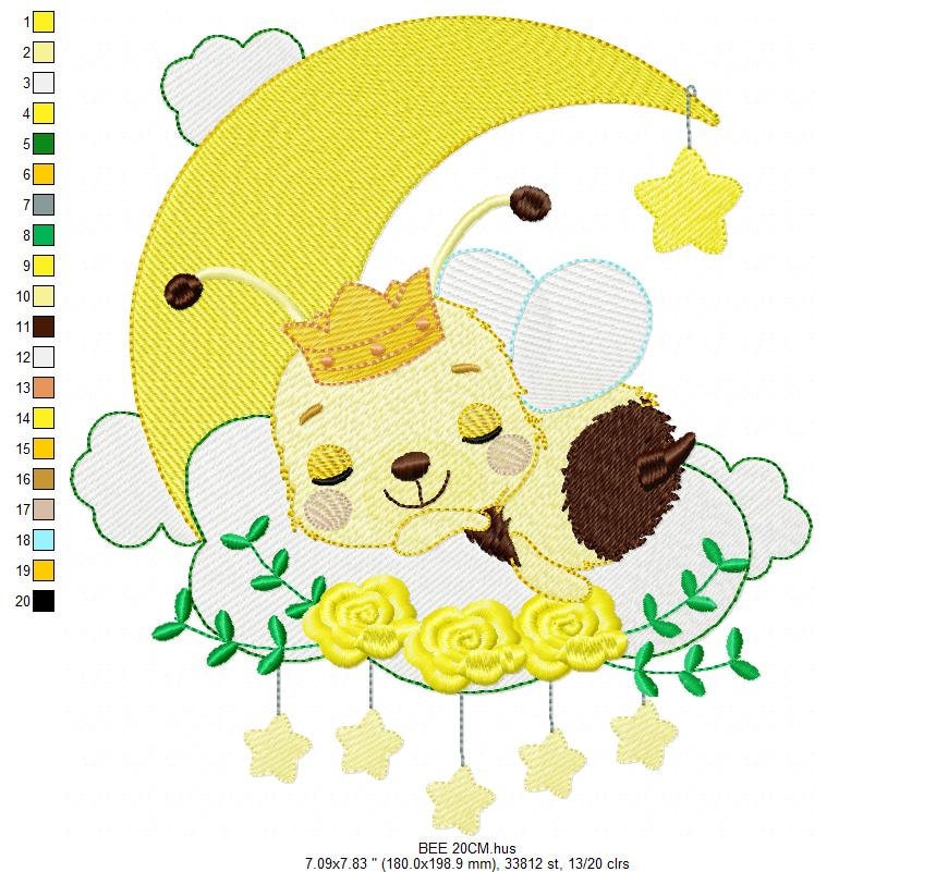 Bee embroidery design - Sleeping Bee embroidery designs machine embroidery pattern - Honey bee embroidery file - Save the bees download pes