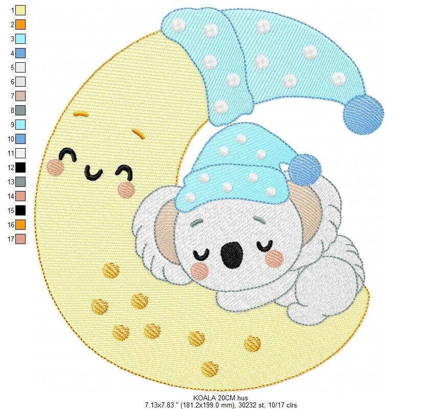 Koala embroidery design - Baby boy embroidery designs machine embroidery pattern - Moon embroidery file - blanket pillow towel download pes - Marcia Embroidery