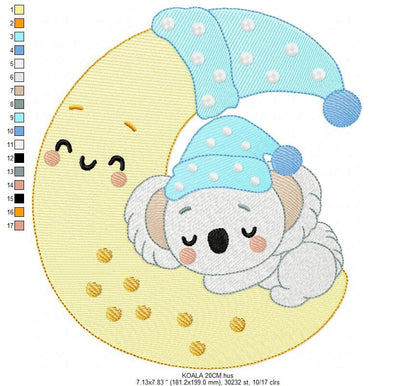 Koala embroidery design - Baby boy embroidery designs machine embroidery pattern - Moon embroidery file - blanket pillow towel download pes - Marcia Embroidery