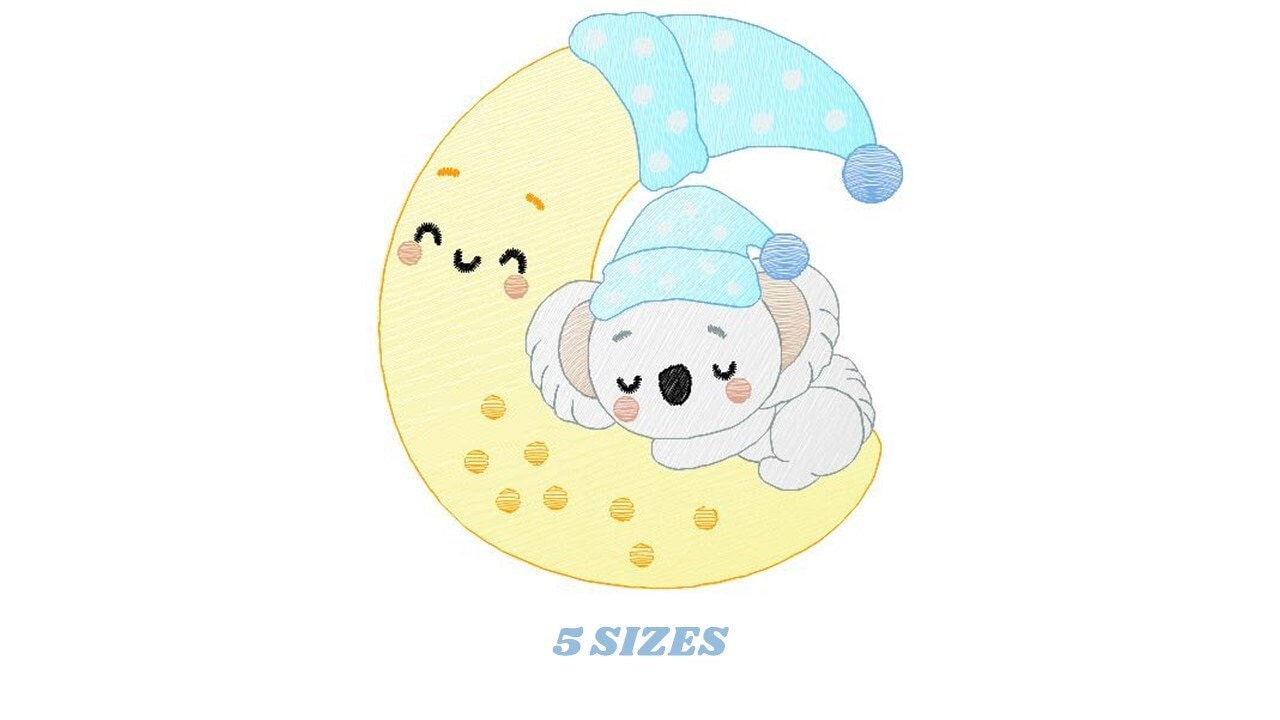 Koala embroidery design - Baby boy embroidery designs machine embroidery pattern - Moon embroidery file - blanket pillow towel download pes - Marcia Embroidery