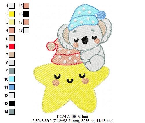 Koala embroidery design - Star embroidery designs machine embroidery pattern - Sleeping bear embroidery file - blanket pillow towel download Marcia Embroidery