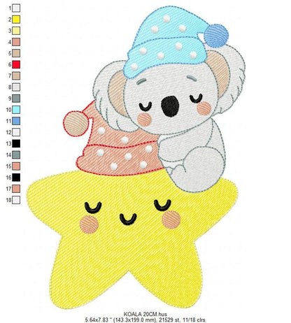 Koala embroidery design - Star embroidery designs machine embroidery pattern - Sleeping bear embroidery file - blanket pillow towel download Marcia Embroidery