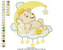 Charger l&#39;image dans la galerie, Lion embroidery designs - Lioness embroidery design machine embroidery pattern - Sleeping lioness embroidery file - Moon embroidery download
