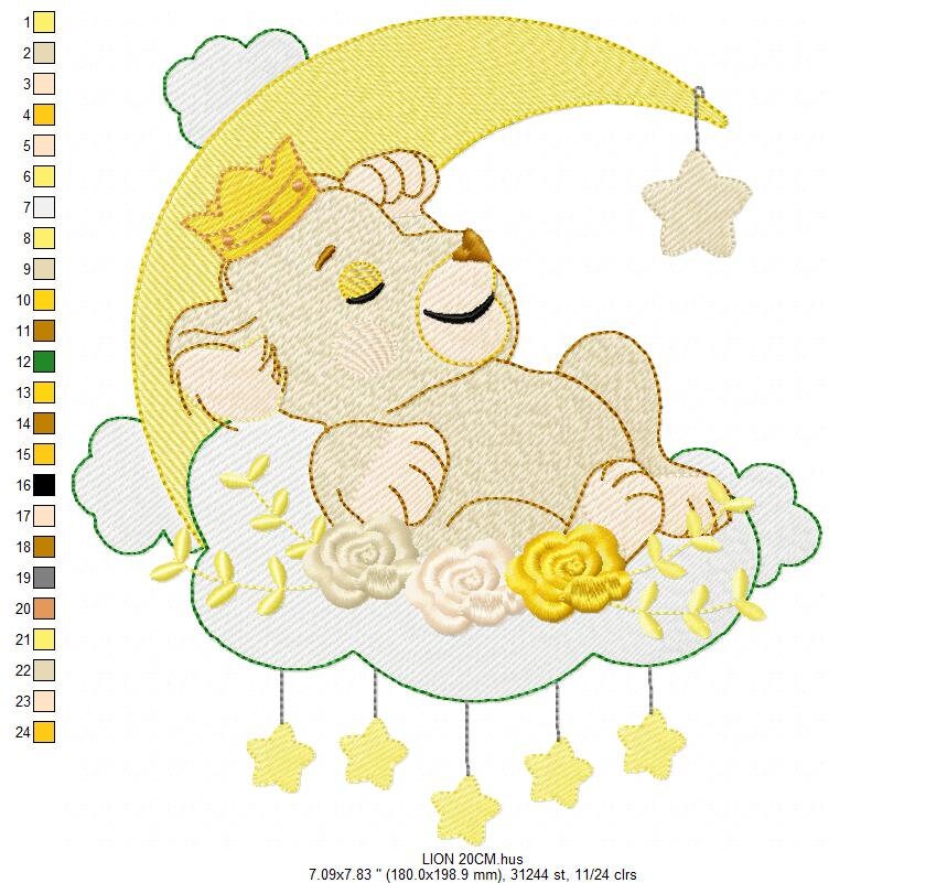 Lion embroidery designs - Lioness embroidery design machine embroidery pattern - Sleeping lioness embroidery file - Moon embroidery download