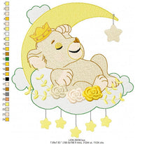 Charger l&#39;image dans la galerie, Lion embroidery designs - Lioness embroidery design machine embroidery pattern - Sleeping lioness embroidery file - Moon embroidery download
