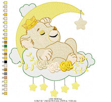 Charger l&#39;image dans la galerie, Lion embroidery designs - Lioness embroidery design machine embroidery pattern - Sleeping lioness embroidery file - Moon embroidery download
