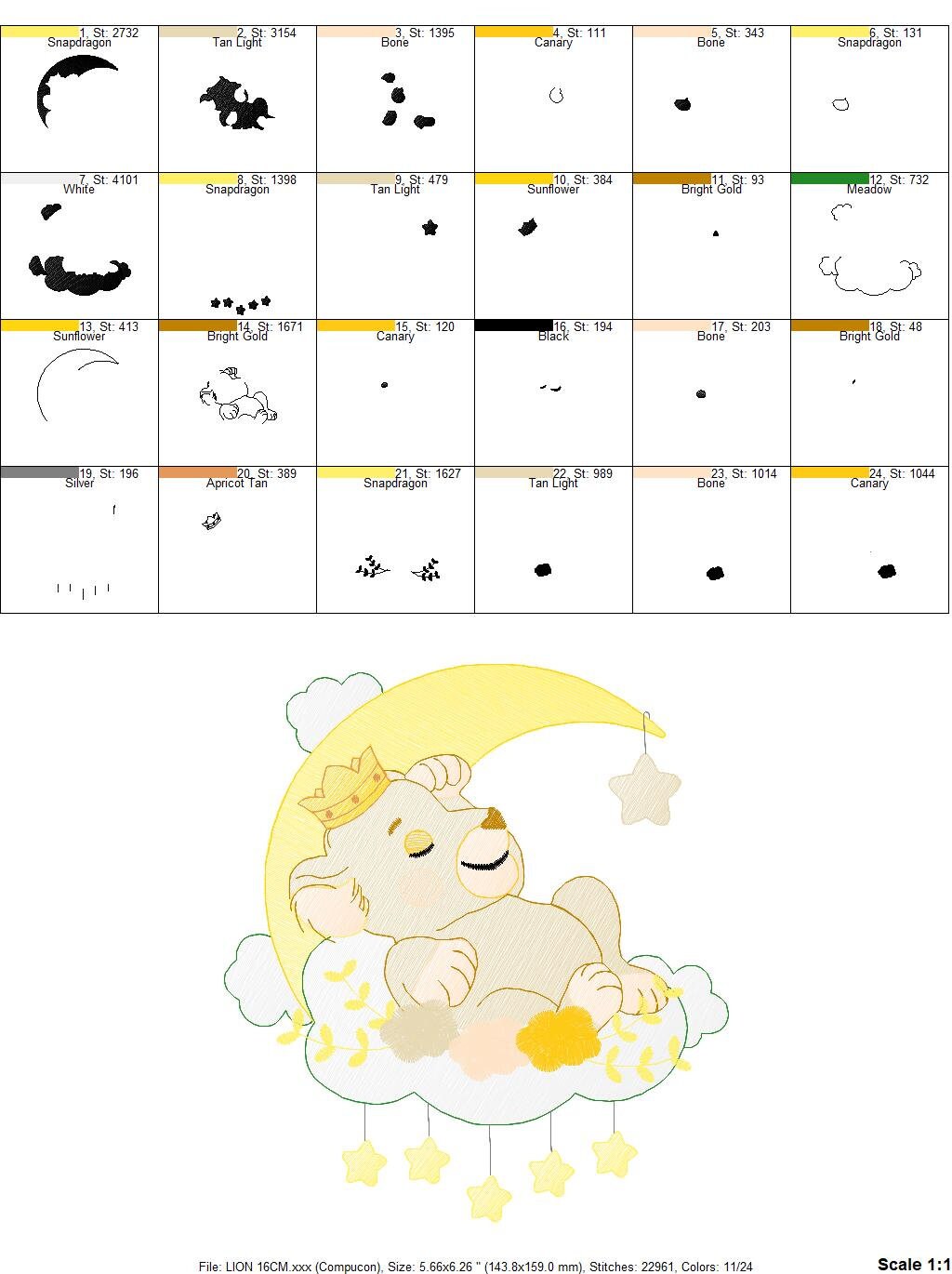 Lion embroidery designs - Lioness embroidery design machine embroidery pattern - Sleeping lioness embroidery file - Moon embroidery download