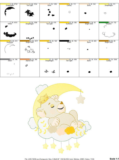 Lion embroidery designs - Lioness embroidery design machine embroidery pattern - Sleeping lioness embroidery file - Moon embroidery download