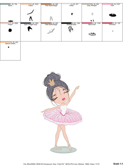 Ballerina embroidery designs - Ballet embroidery design machine embroidery pattern - instant download - Baby girl embroidery file dancer pes