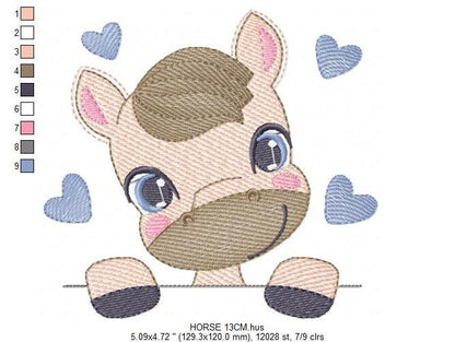 Horse embroidery design - Farm animals embroidery designs machine embroidery pattern - Peek a boo embroidery file - instant download pes jef Marcia Embroidery