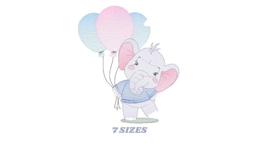 Elephant embroidery designs - Animal embroidery design machine embroidery pattern - Baby girl embroidery - Birthday party elephant balloons - Marcia Embroidery