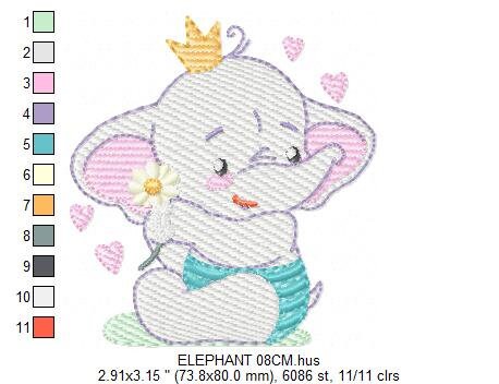 King Elephant embroidery designs - Animal embroidery design machine embroidery pattern - Baby girl embroidery file - elephant with crown pes Marcia Embroidery