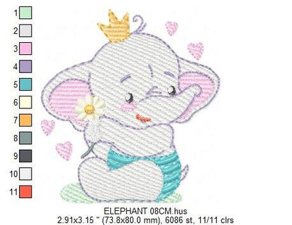 King Elephant embroidery designs - Animal embroidery design machine embroidery pattern - Baby girl embroidery file - elephant with crown pes Marcia Embroidery