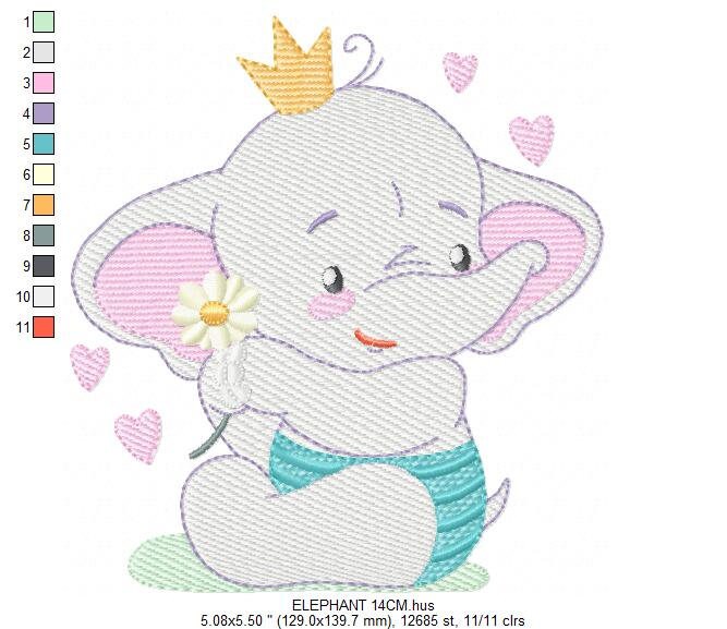 King Elephant embroidery designs - Animal embroidery design machine embroidery pattern - Baby girl embroidery file - elephant with crown pes Marcia Embroidery
