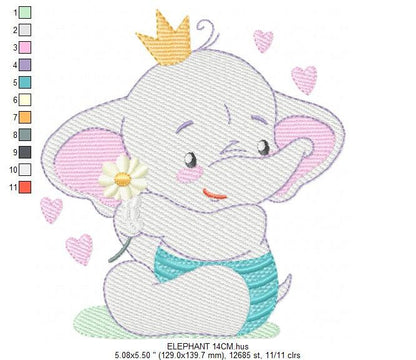 King Elephant embroidery designs - Animal embroidery design machine embroidery pattern - Baby girl embroidery file - elephant with crown pes Marcia Embroidery