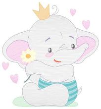 Load image into Gallery viewer, King Elephant embroidery designs - Animal embroidery design machine embroidery pattern - Baby girl embroidery file - elephant with crown pes
