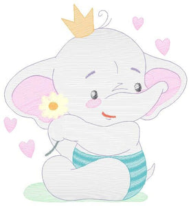 King Elephant embroidery designs - Animal embroidery design machine embroidery pattern - Baby girl embroidery file - elephant with crown pes