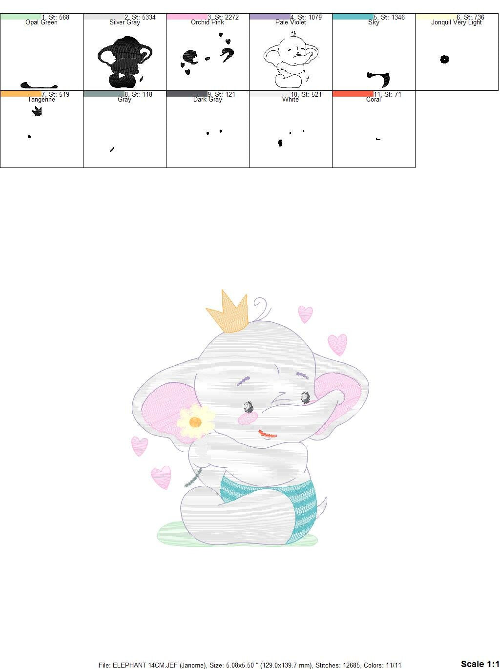 King Elephant embroidery designs - Animal embroidery design machine embroidery pattern - Baby girl embroidery file - elephant with crown pes Marcia Embroidery