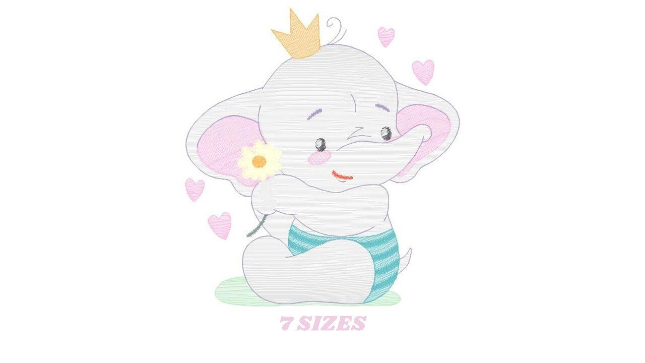 King Elephant embroidery designs - Animal embroidery design machine embroidery pattern - Baby girl embroidery file - elephant with crown pes Marcia Embroidery