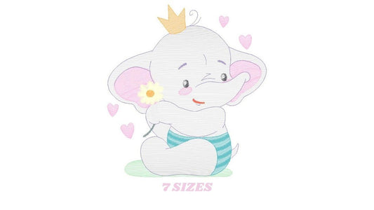 King Elephant embroidery designs - Animal embroidery design machine embroidery pattern - Baby girl embroidery file - elephant with crown pes Marcia Embroidery
