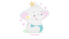 Load image into Gallery viewer, King Elephant embroidery designs - Animal embroidery design machine embroidery pattern - Baby girl embroidery file - elephant with crown pes
