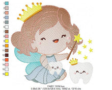 Charger l&#39;image dans la galerie, Fairy embroidery designs - Tooth fairy godmother embroidery design machine embroidery pattern - Fairy crown wings stars - instant download
