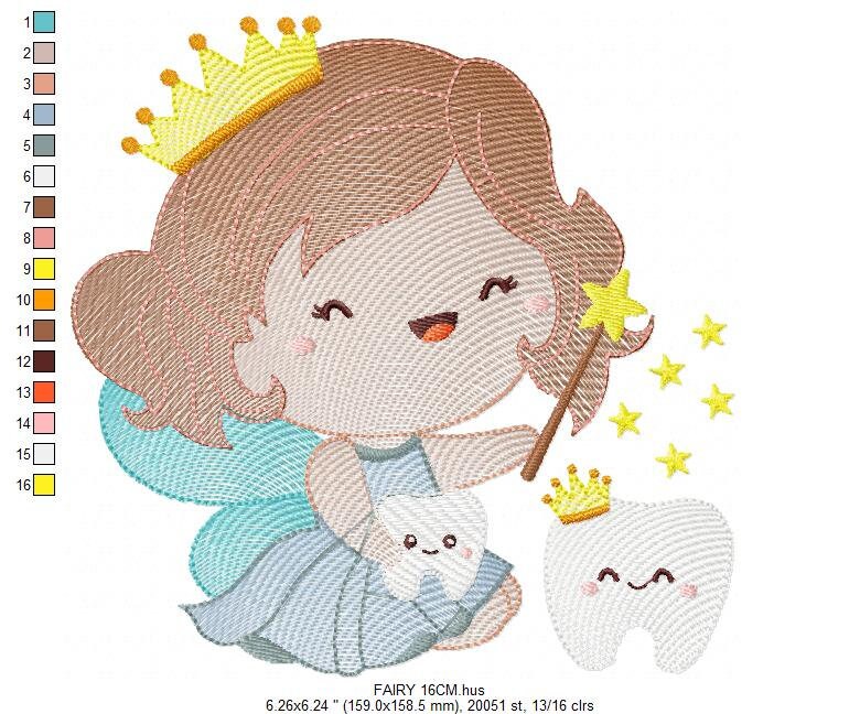 Fairy embroidery designs - Tooth fairy godmother embroidery design machine embroidery pattern - Fairy crown wings stars - instant download