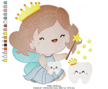 Load image into Gallery viewer, Fairy embroidery designs - Tooth fairy godmother embroidery design machine embroidery pattern - Fairy crown wings stars - instant download
