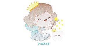 Fairy embroidery designs - Tooth fairy godmother embroidery design machine embroidery pattern - Fairy crown wings stars - instant download