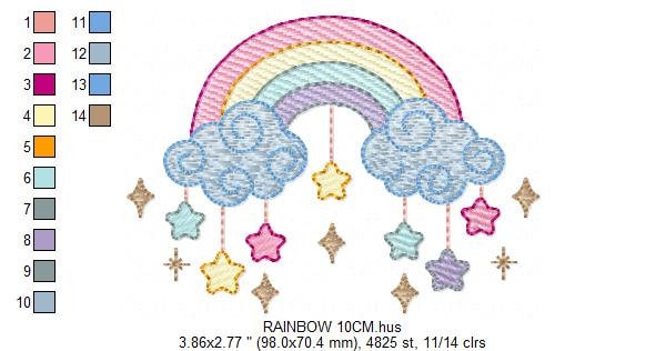 Rainbow embroidery design - Sky embroidery designs machine embroidery pattern - Baby girls embroidery file - Rainbow rippled star clouds pes Marcia Embroidery